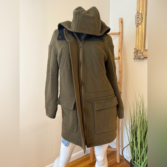 Whistles London Wool Stadium Style Jacket Parka Duffle Coat Army Green S - Picture 2 of 12